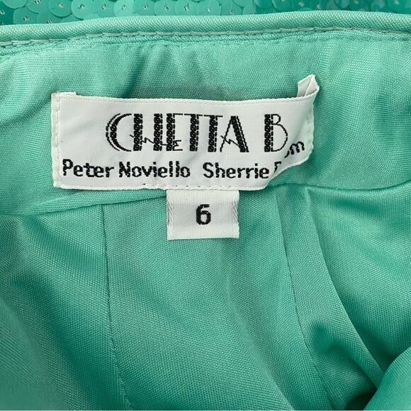 Vintage Chetta B Sherrie Bloom Peter Noviello Green Sequin two piece skirt set 6 - Picture 8 of 12